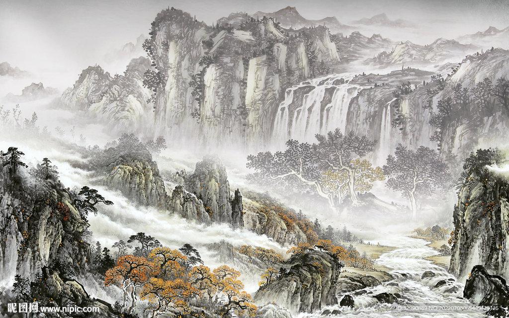 别墅 新简约山水画 TIf分层