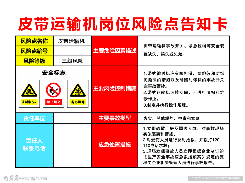皮带运输机岗位风险点告知卡
