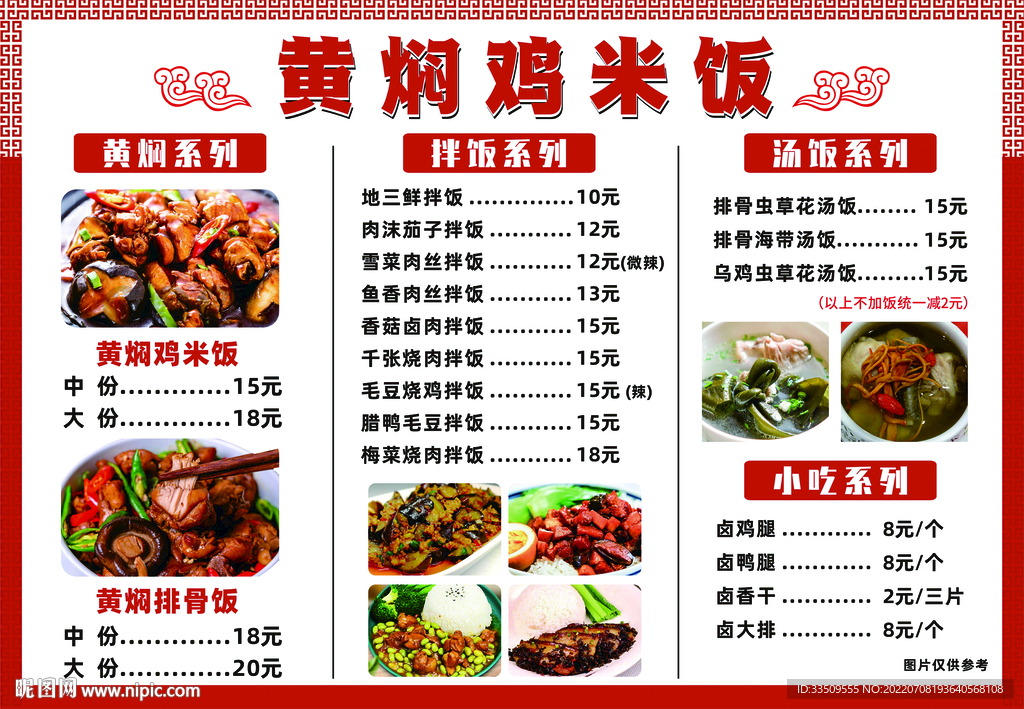 黄焖鸡米饭 菜单展板