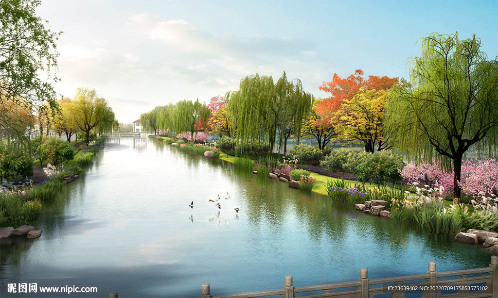 河道绿化效果图