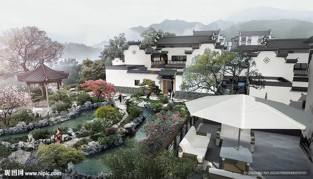  古建鸟瞰效果图 