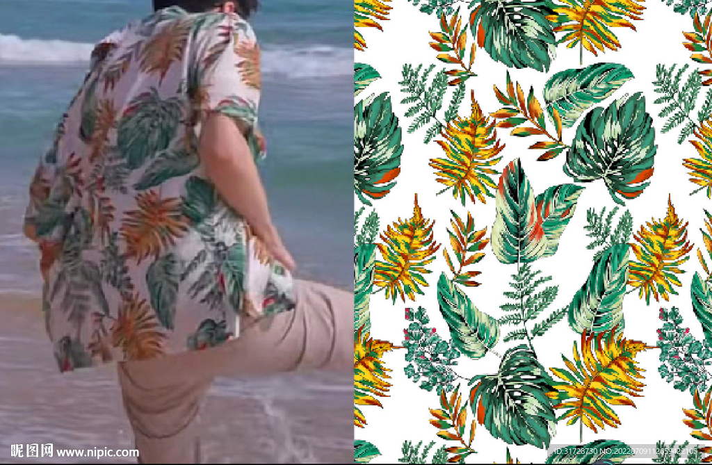 大牌 手绘花 热带叶子