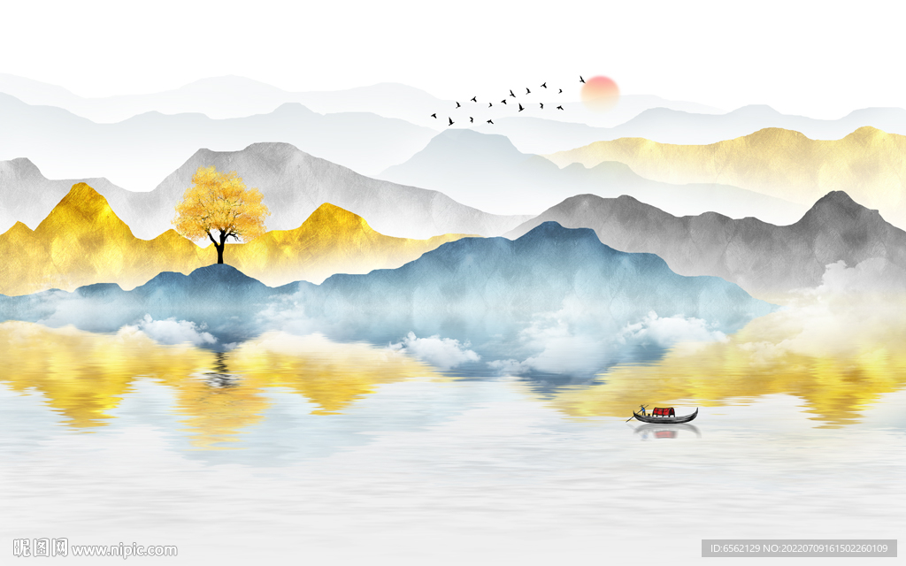 新中式山水背景墙