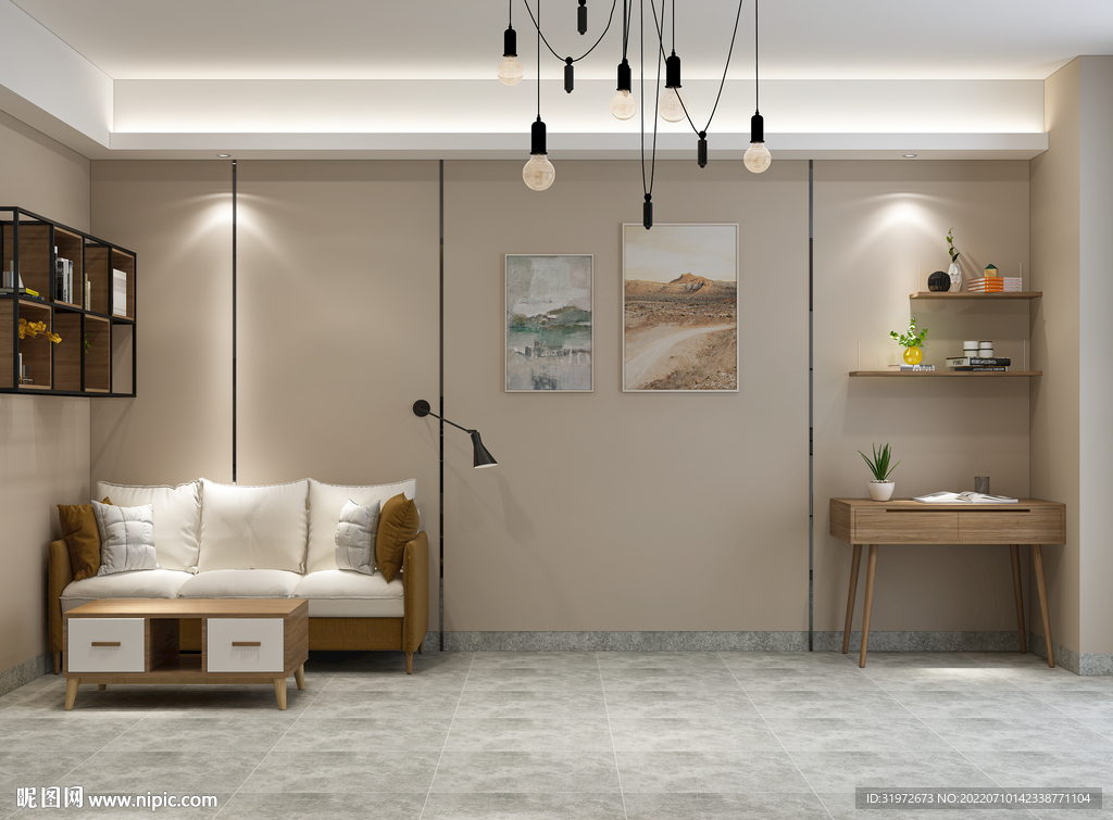 单人公寓卧室背景墙空场景