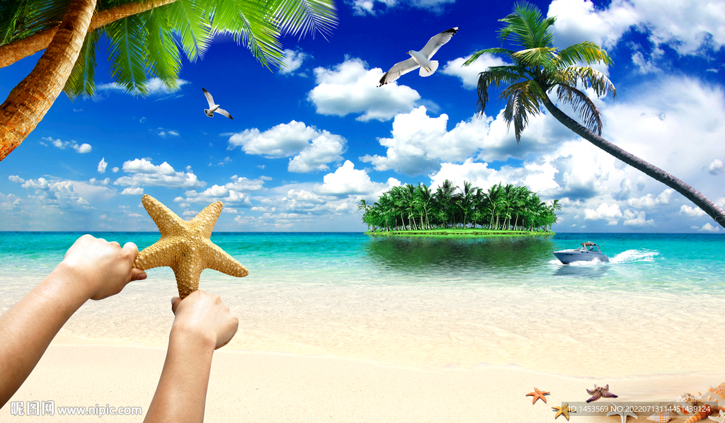 蓝天白云沙滩大海