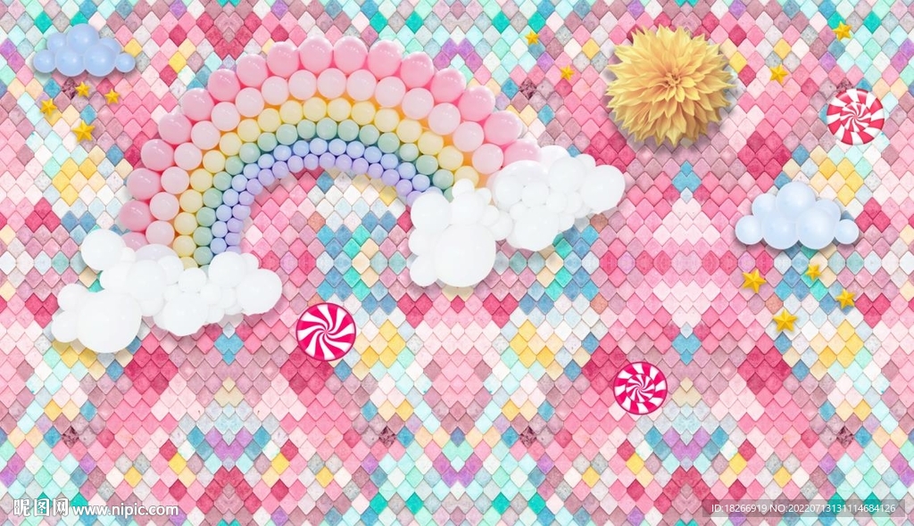 彩虹气球背景马卡龙