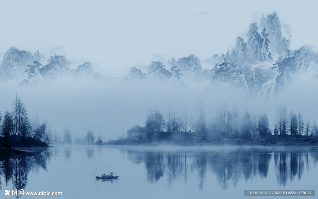 中式客厅最新山水 Tif分层