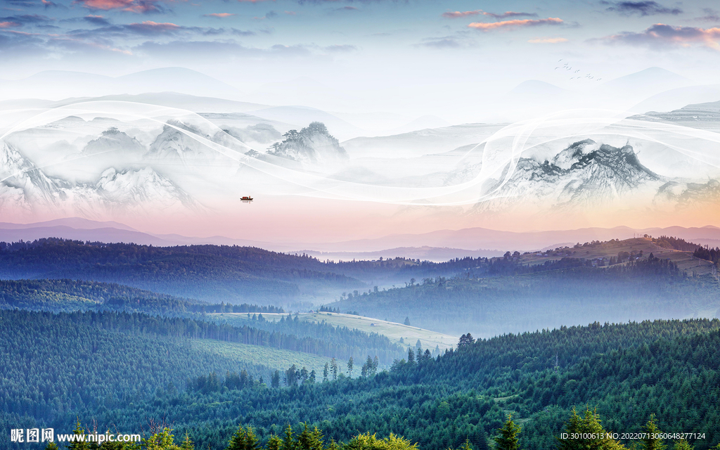 高清 客厅最新山水 Tif分层