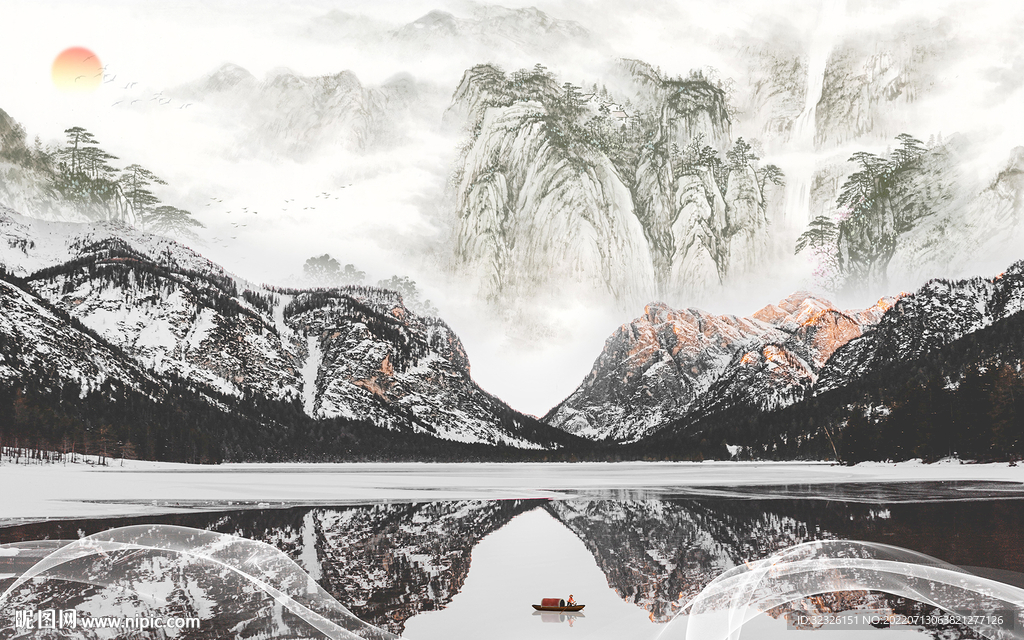 新款中式电视山水 Tif分层