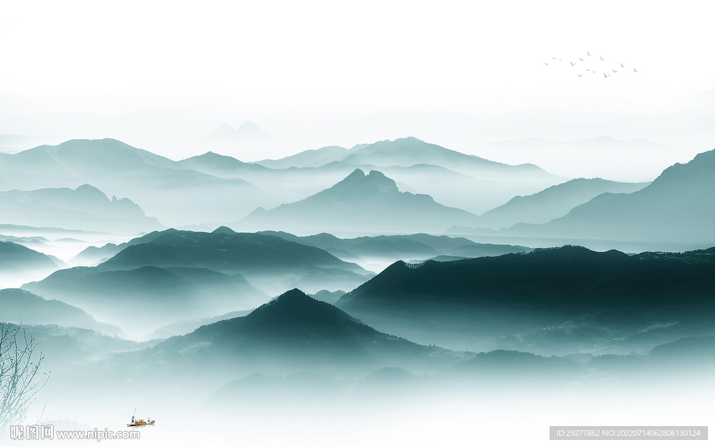 别墅简约客厅山水 Tif分层