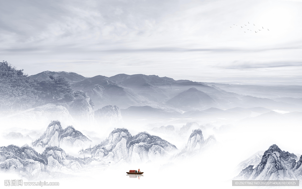 中国风简约客厅山水 Tif分层