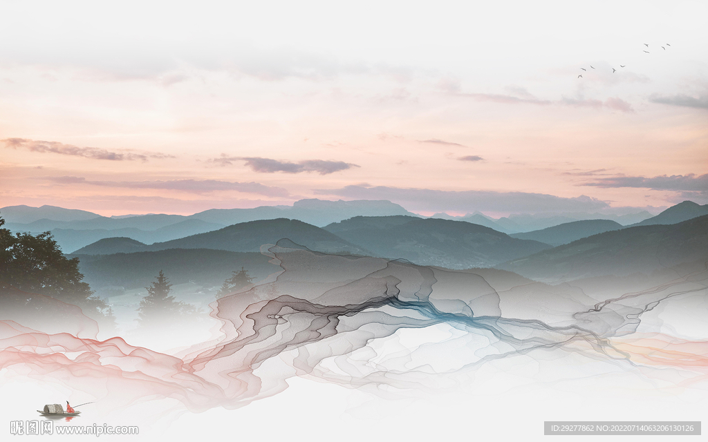 中式简约客厅山水 Tif分层