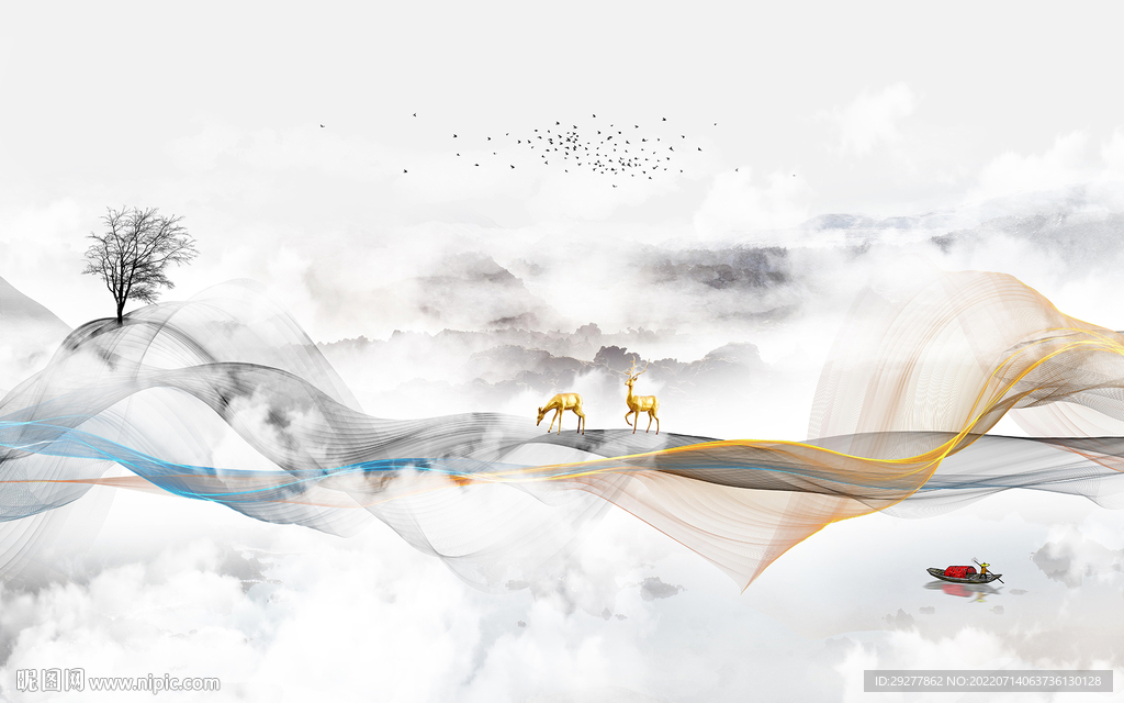 最新简约客厅山水 Tif分层