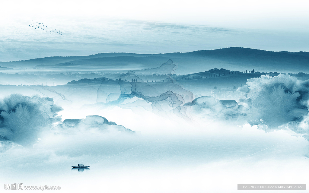 中国风别墅客厅山水 TIf分层