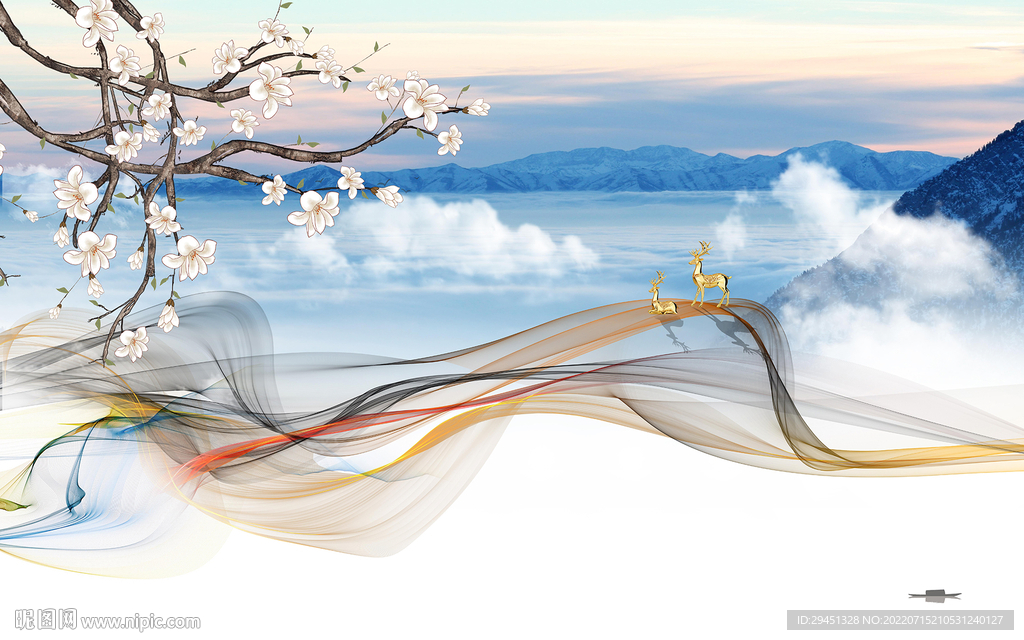 简约 高档中式山水 Tif分层