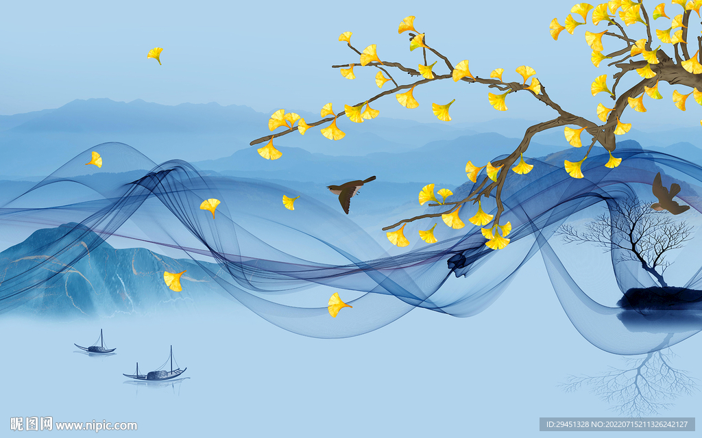 花鸟 高档中式山水 Tif分层