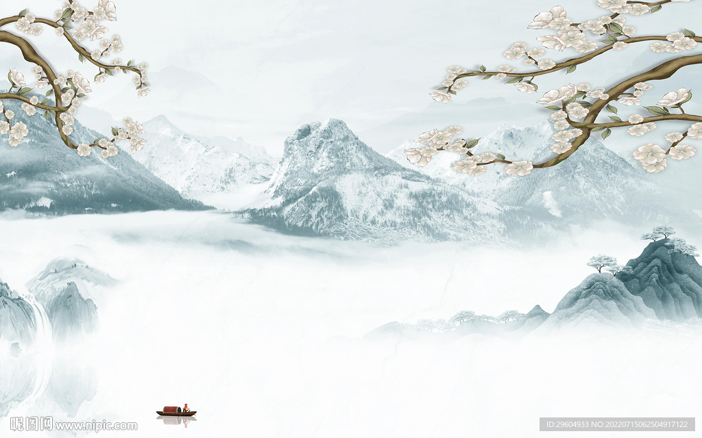 别墅山水背景画 TIf分层