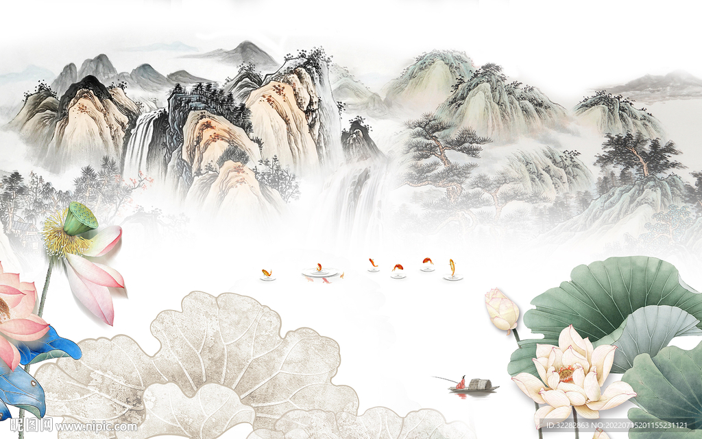 荷花 高清背景山水 TIf分层