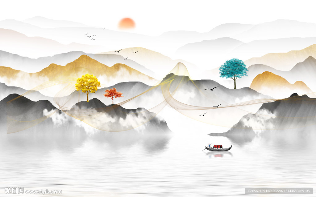 新中式山水背景墙