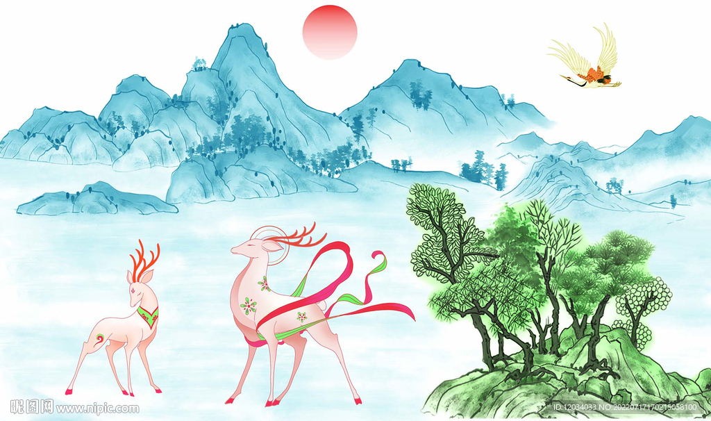 鹿慕山林 图层分层