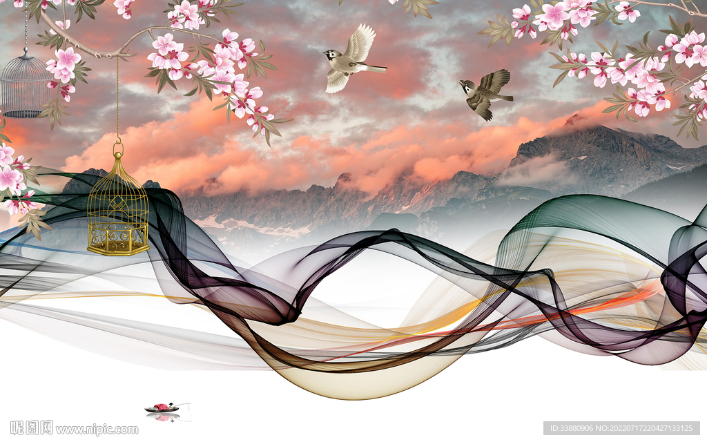 客厅中式高清山水 Tif分层