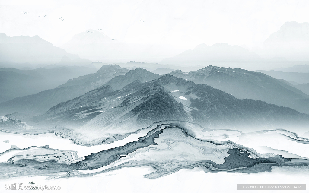 简约中式高清山水 Tif分层