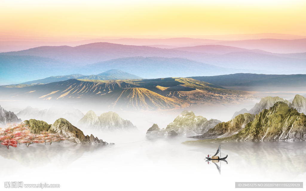 爆款高端中式山水 Tif分层