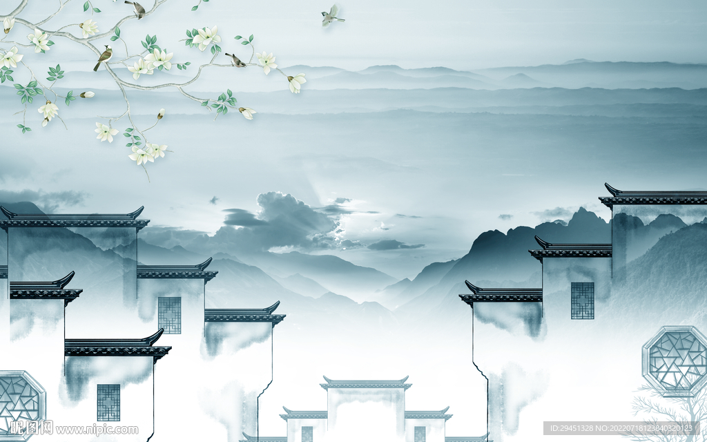 徽派大气客厅山水 Tif分层