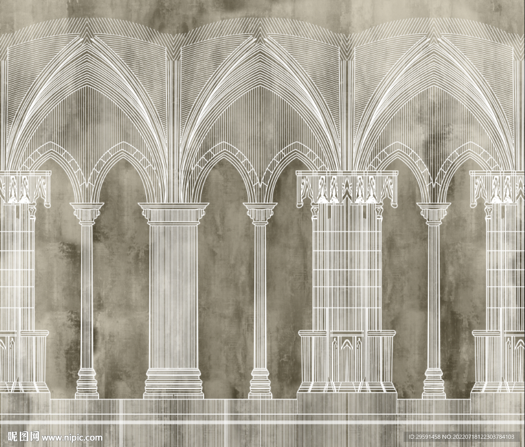 复古线条罗马柱装饰画