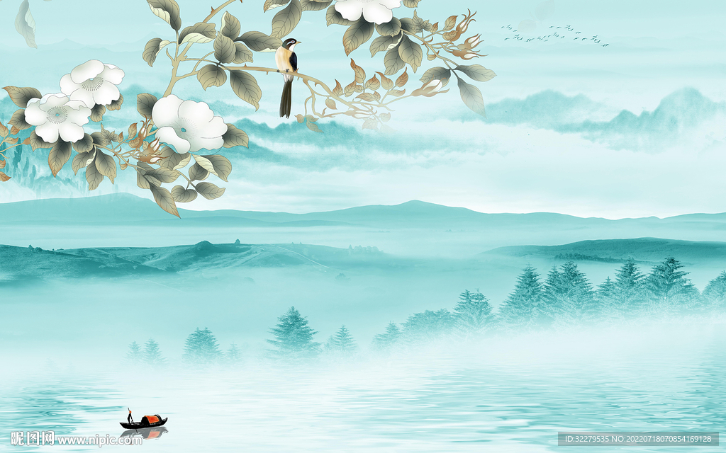 别墅客厅新山水画 TIf分层