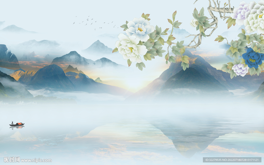 花鸟客厅新山水画 TIf分层