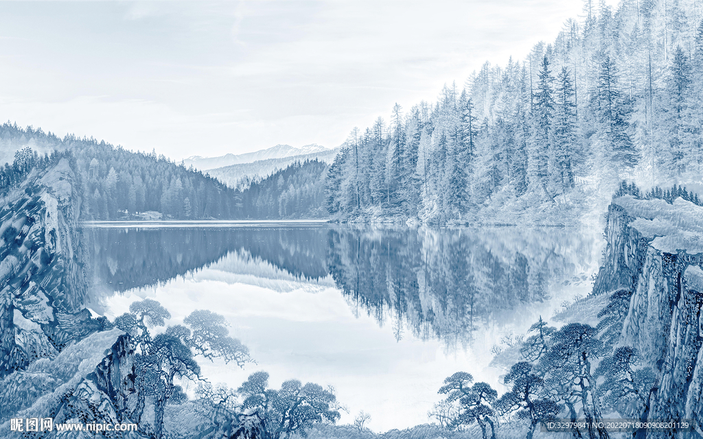 新中式高端山水背景 TIf分层