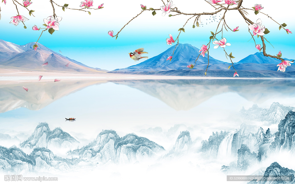 花鸟简约山水新画 TIf分层