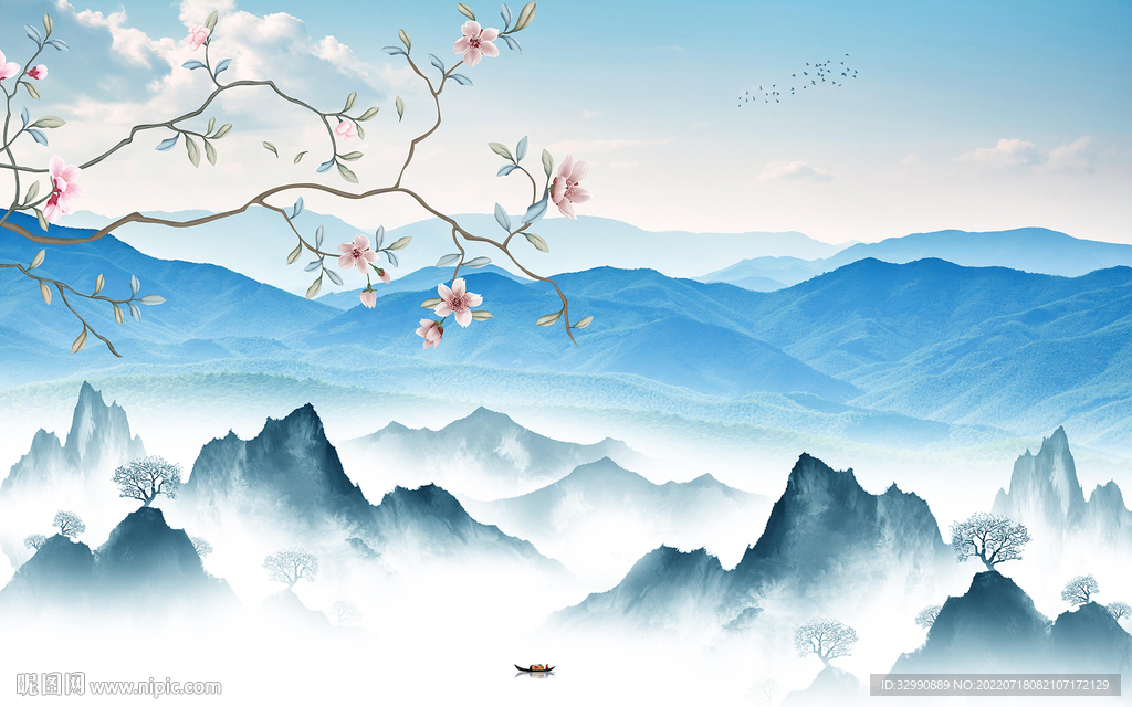 新中式简约山水新画 TIf分层