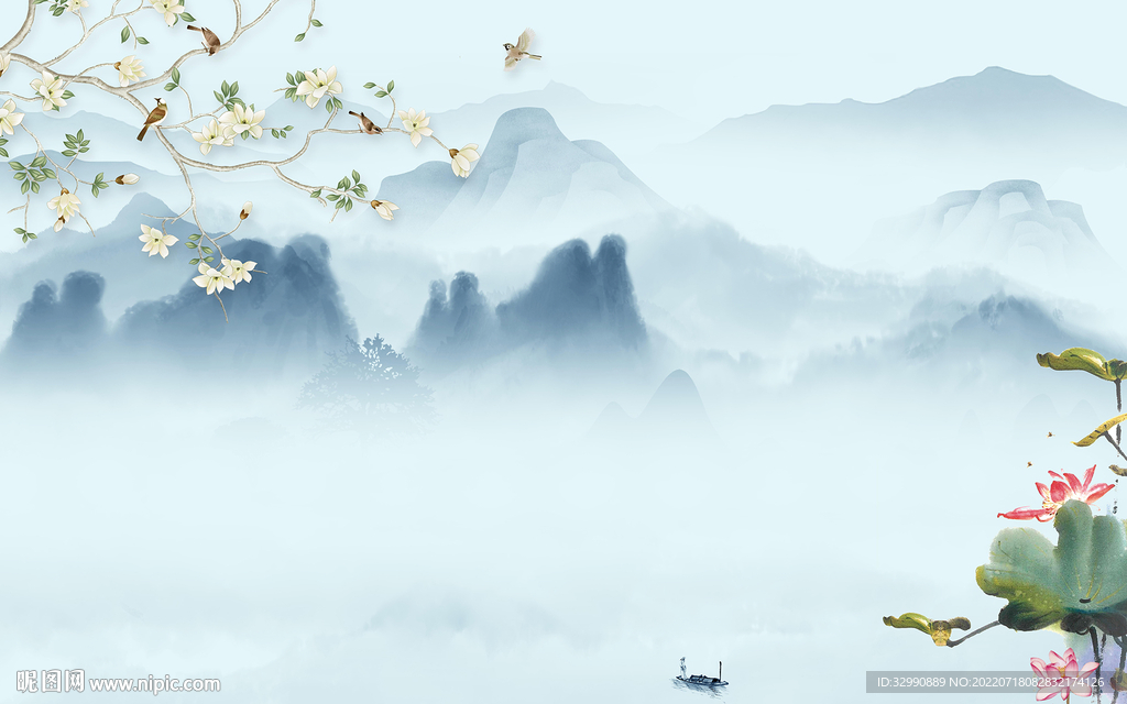 中国风简约山水新画 TIf分层