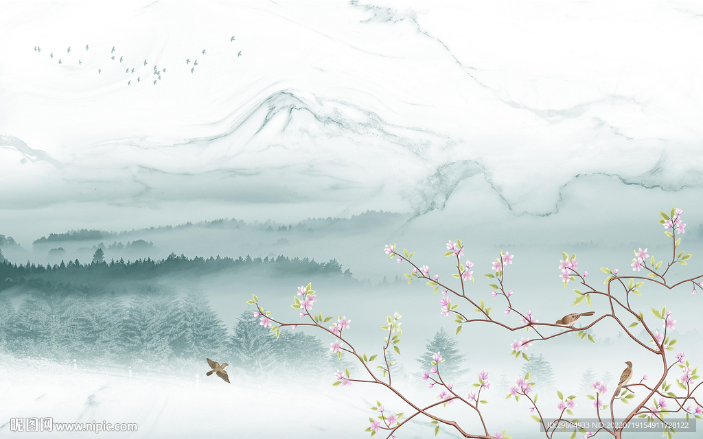 中国风新别墅山水画 TIf分层