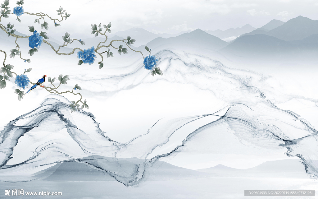 新中式新别墅山水画 TIf分层