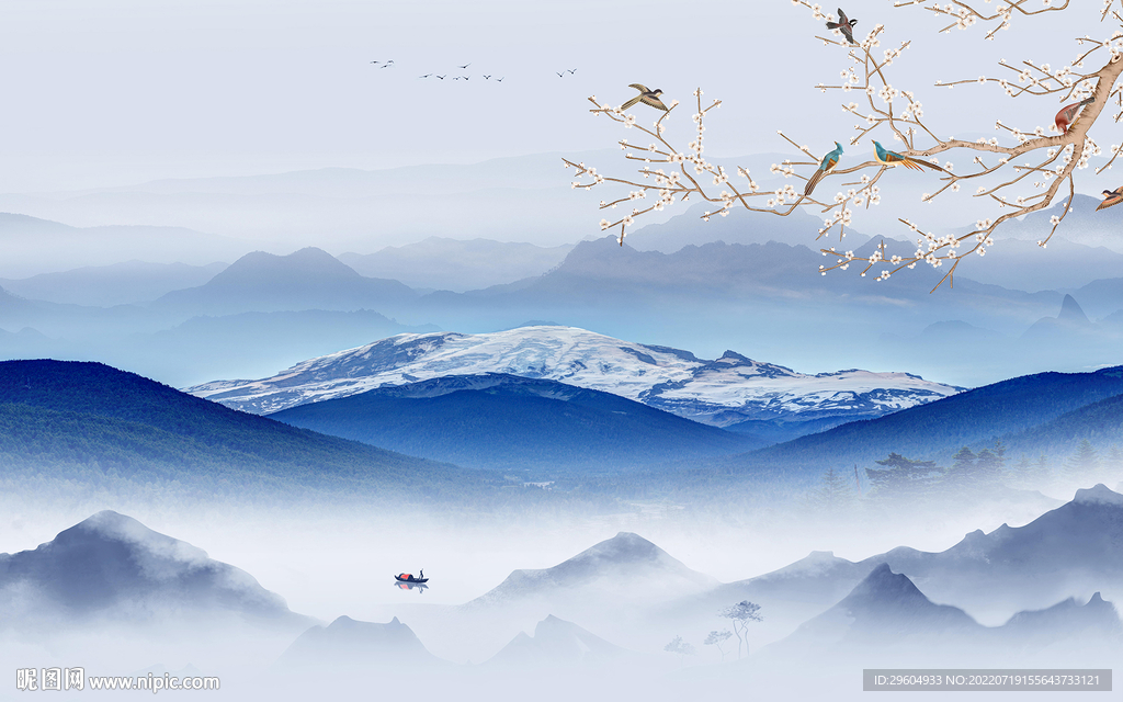 中式新别墅山水画 TIf分层