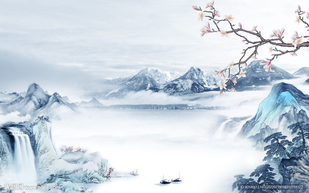 客厅现代简约山水 Tif分层