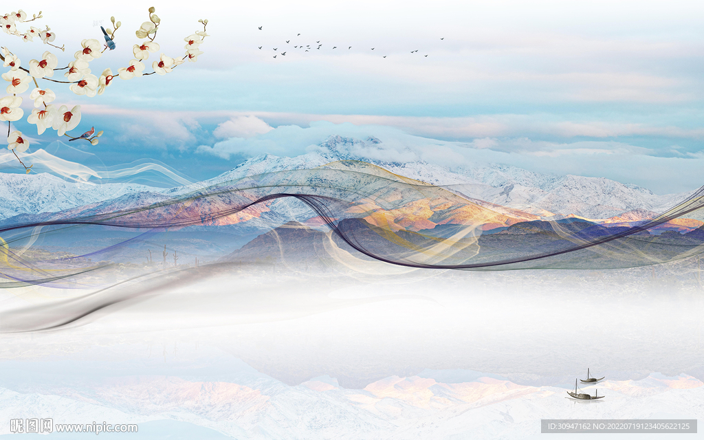 别墅客厅新山水画 TIf分层