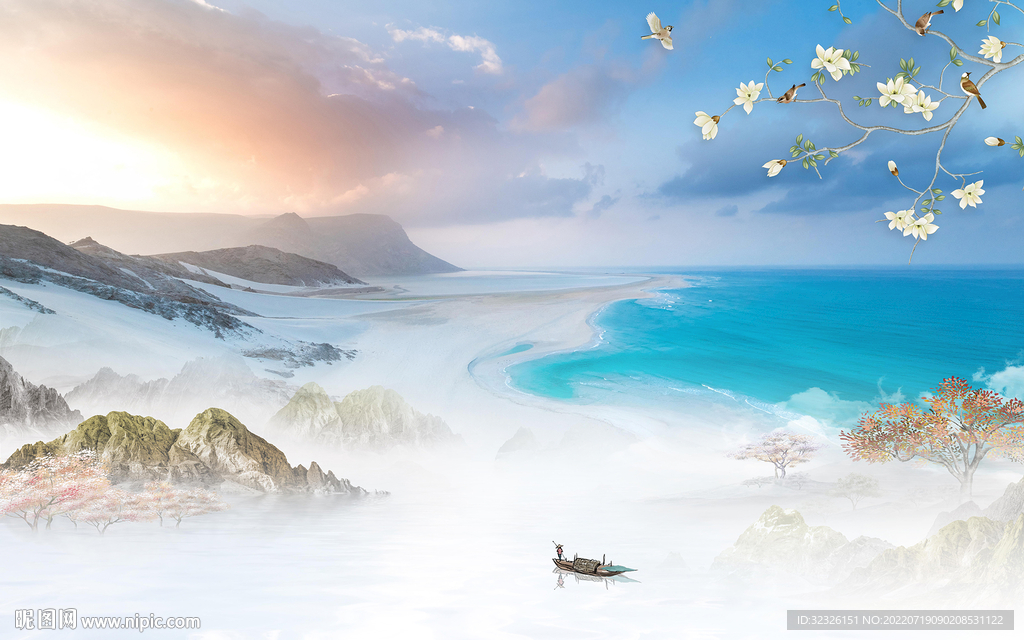 客厅中式最新山水 Tif分层