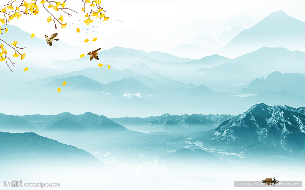 花鸟简约山水画 TiF分层