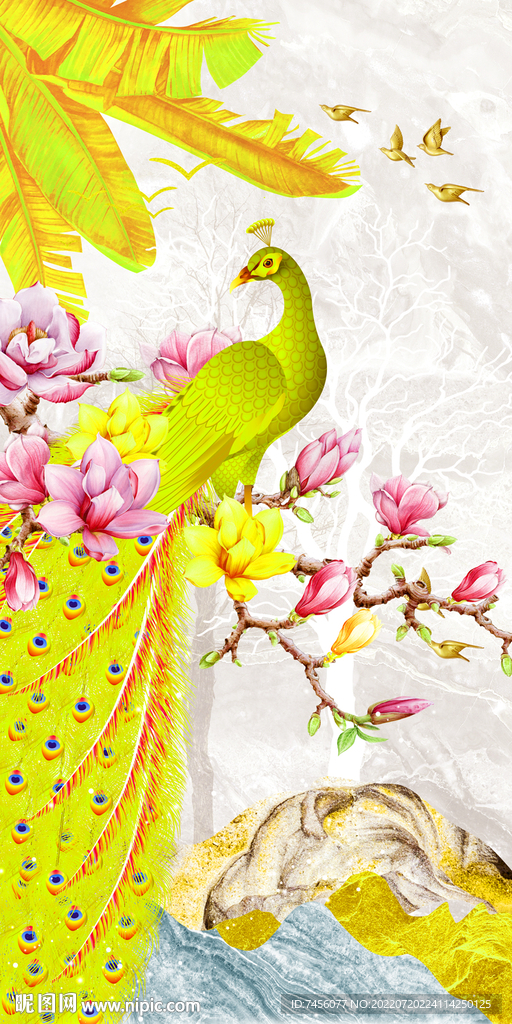 孔雀花鸟玄关过道装饰画