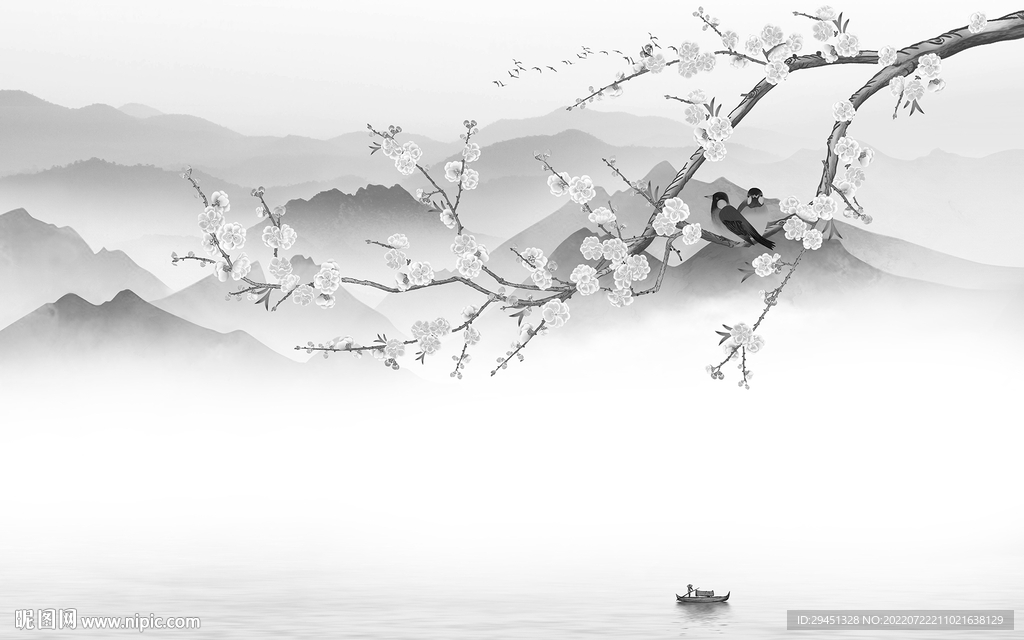 爆款 意境灰色山水 Tif分层