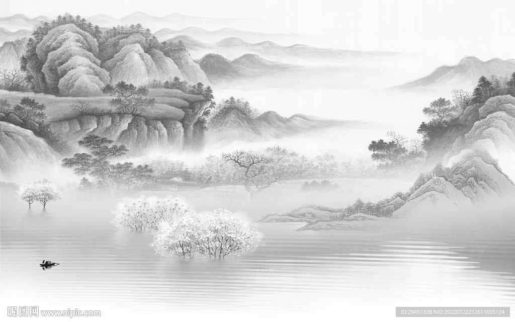 别墅灰色中式山水 Tif分层