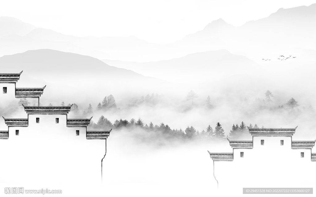 现代意境灰色山水 Tif分层