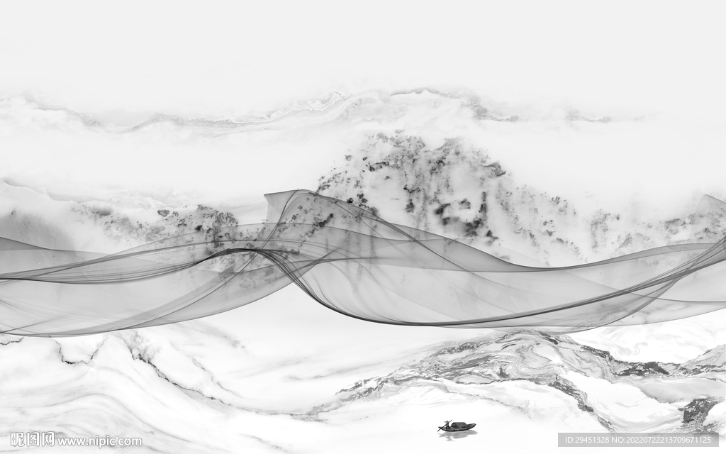 高档意境灰色山水 Tif分层