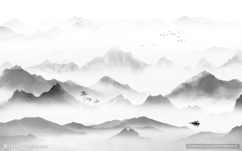 别墅意境灰色山水 Tif分层