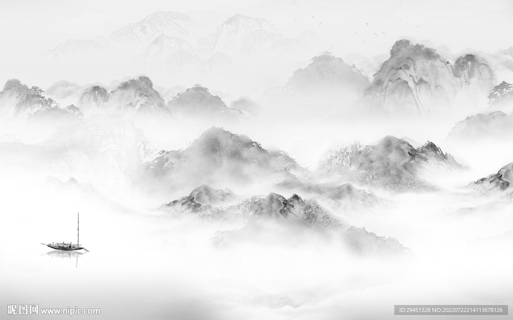 意境 灰色中式山水 Tif分层