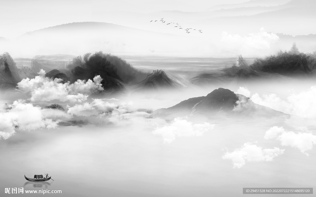 大气灰色中式山水 Tif分层